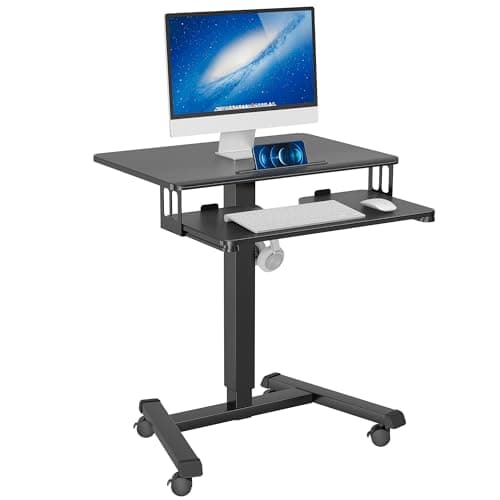 BONTEC 65 x 45 cm Two-Tier Mobile Computer Workstation, Height Adjustable | Four rolling castors, portable side table, separate upper and lower platforms, for home offices, living rooms and bedrooms