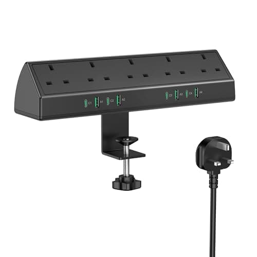 Jgstkcity Desk Clamp Power Socket, 45W USB-C Extension Lead, Black