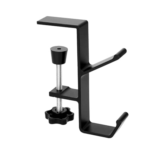 RUIENGCOMM Gaming Headset Hook Hanger Mount Universal Aluminum Headphone Multi-Function Headphone Hook for Gaming Accessories, Under Desk Clamp Hook Mount, Black