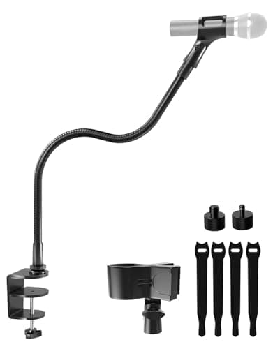 Etour 19-inch Gooseneck Microphone Stand with Desk Clamp - High Weight Capacity & Flexible Gooseneck Arm with 2 Mic Holders, 1/4" & 3/8" Adapters, Ideal for Podium, Church, Lecture, Recording Studio