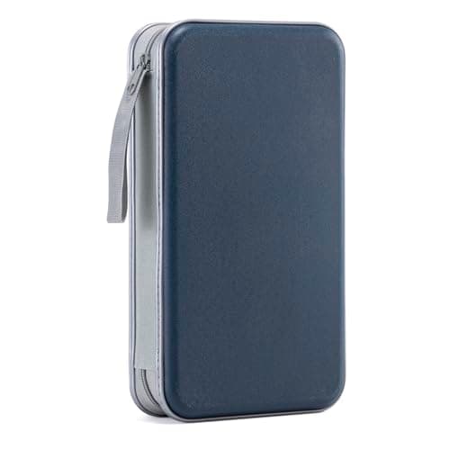 LIOVODE CD Storage, 96 Capacity CD Wallet Holder Organizer Hard Plastic Disc Blu ray Storage for Car (96 Capacity, Dark Blue)