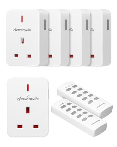 DEWENWILS Remote Control Plug Socket, 13A/3120W Heavy Duty Wireless Light Switch, 30m/100ft Long Range, Programmable, 5 Pack Sockets and 2 Remotes