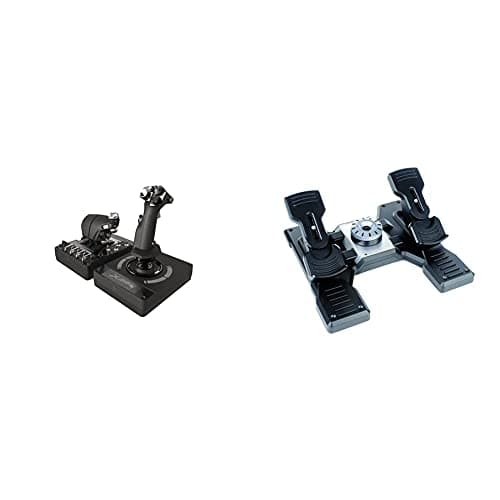 Logitech G X56 H.O.T.A.S Throttle and Joystick Flight Simulator Game Controller, 6 Dregrees of Freedom, 4 Spring Options, +189 Programmable Controls - Black & G Saitek PRO Flight Rudder Pedals - Black