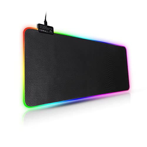 Trintion RGB Gaming Mouse Mat 800×300×4mm Thick Extended Gaming Mouse and Keyboard Mat Pad with Non-Slip Rubber Base with 7 Light Modes Luminous LED Mouse Pad for Computer Gamer Black