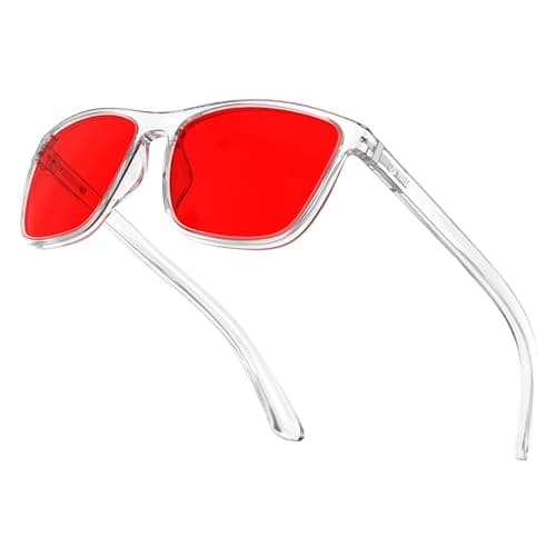 Bloomoak-99% Blue Light Blocking Glasses-Gaming Glasses-Anti Glare - Anti Fatigue-TR90 Material-Suitable for Screens, Games, TVs, Phones (True Dark Red - 100% - Sleep Master - Transparent Frame)