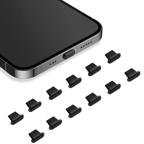 12PCS USB C Dust Plug - USB C Cover - Silicone USB C Port Protector - Charging Port Cap for iPhone 15/16 Plus Pro Max - Samsung S21/S22/S23/S24 Ultra - MacBook Huawei Xiaomi Type-C Devices (Black)