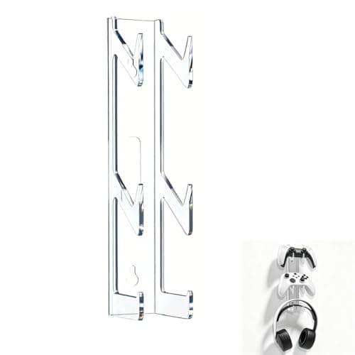HapSmile Headphone Stand, Game Controller Holder, 2 in 1 Wall-Mounted Headset and Controller Stand, Transparent Acrylic Three-Story Controllers Stands for Gamers' Rooms Desks and Living Spaces