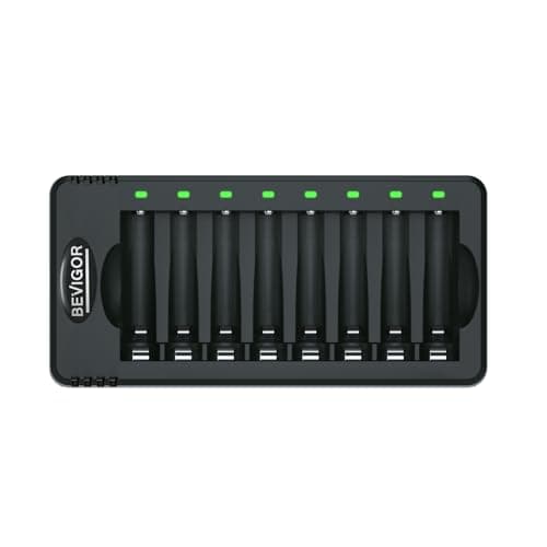 BEVIGOR LED 8-slot Battery Charger for AA & AAA Rechargeable Batteries, Type C Input 5V 2A Fast Charging Function for Ni-MH Ni-CD Rechargeable Batteries, AA AAA Battery Charger