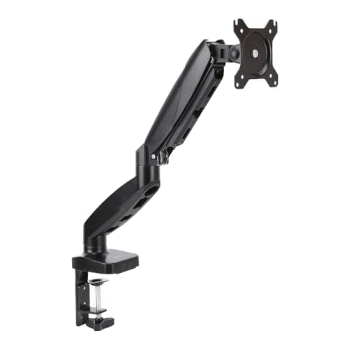 Amazon Basics Gas Spring Single Monitor Arm Desk Mount, Adjustable Tension, Fits 38.1–68.6 cm Monitors, Supports 2 –7 kg, VESA 75x75/100x100, Black