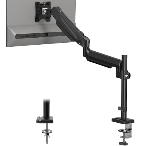 BONTEC Single Monitor Arm Desk Mount for 13-32 Inch Screens, Adjustable Gas Spring Arm Stand, VESA 75/100mm, 9kg Capacity, Tilt, Swivel, 360° Rotation, C-Clamp & Grommet Options, Ergonomic Design