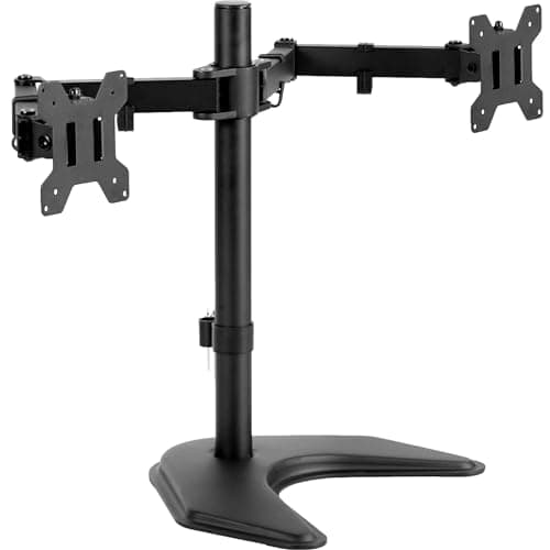 VIVO Dual LED LCD Monitor Mount, Free-Standing Desk Stand for 2 Screens up to 27 Inch, Heavy-Duty Fully Adjustable Arms with Max VESA 100x100mm, Black, STAND-V002F