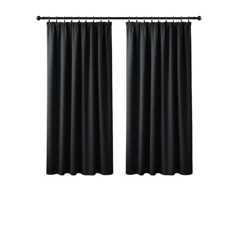Yorkshire Bedding Black Curtains for Living room 46x54 Inch Drop Pencil Pleat Curtains Super Soft Privacy Protection & Thermal Blackout Curtains 2 Panels with Tie Backs