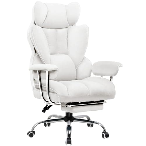 GTPLAYER Gaming Chair Heavy Duty Executive Office Chair with Footrest & Pocket Spring Lumbar Support, Big and Tall Adjustable High Back Computer Chairs for Gamer, Home Office, White