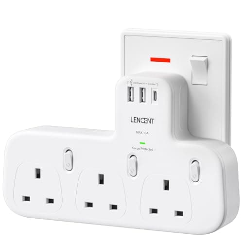 LENCENT 3 Way Plug Extension with 1 USB C and 2 USB Ports, Surge Protected