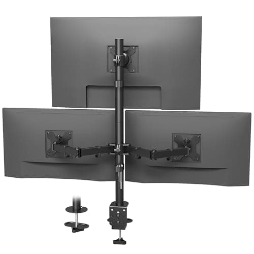BONTEC Triple Monitor Stand, Adjustable Desk Mount for 13-32 Inch Monitors, VESA 75x75/100x100mm, 360° Rotation, Max 30kg per Arm, Ergonomic Design, Dual Installation Options for Office & Gaming