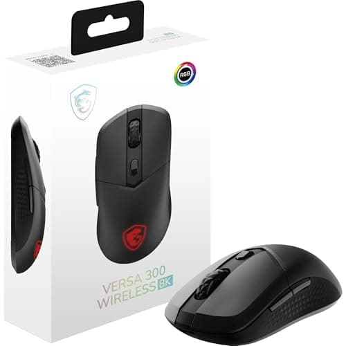 MSI VERSA 300 WIRELESS 8K Gaming Mouse - 26000 DPI Optical, 8000 Hz polling, Symmetrical, 60M+ Click Omron Micro Switches, 6 Buttons, 196-Hour Battery, 0.125ms Latency, RGB, 66g - Wired/Wireless