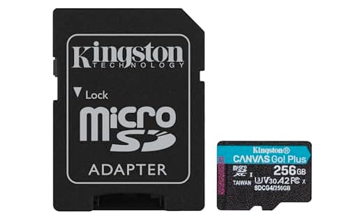 Kingston Canvas Go Plus microSDXC Memory Card Gen4 200MB/s A2 U3 V30 256GB Card + Adapter-SDCG4/256GB