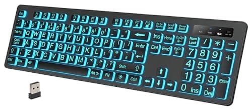 DHKBL Large Print Backlit Wireless Keyboard, Rechargeable 2.4GHz UK QWERTY