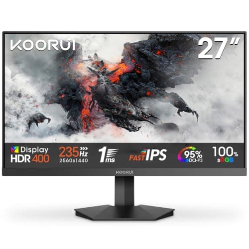 KOORUI 27 Inch Gaming Monitor, 200Hz, QHD 1440P, 1ms, HDR 400, Fast IPS
