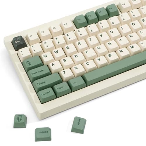 JOLINTAL 130-Key Green PBT Keycaps, MDA Profile, Dye Sub Custom, English ANSI Layout, Beige Green Botanical Keycaps for Mechanical Keyboard