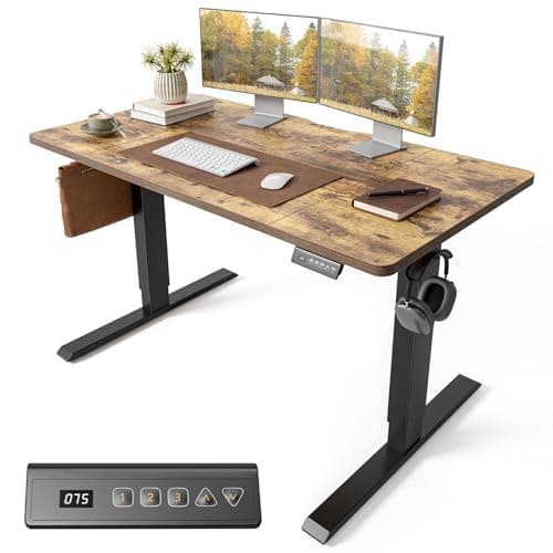 Cubiker Electric Standing Desk 120 x 60 cm, Height Adjustable Sit Stand Desk with Memory Presets, Home Office Computer Desk, Black Frame with Vintage Brown Top