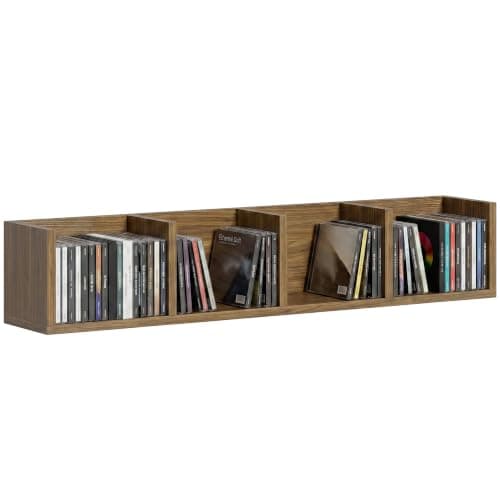 HOMCOM Wall Mount 84 CD / 56 DVD/Blu-ray/Media Storage Rack Walnut Brown
