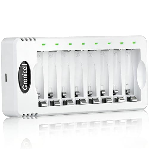 Granicell 8 slot AA AAA Battery Charger, USB Smart Battery Charger, Type-C Connector with LED Display, Individual Slots for Ni-MH/Ni-CD Rechargeable Batteries
