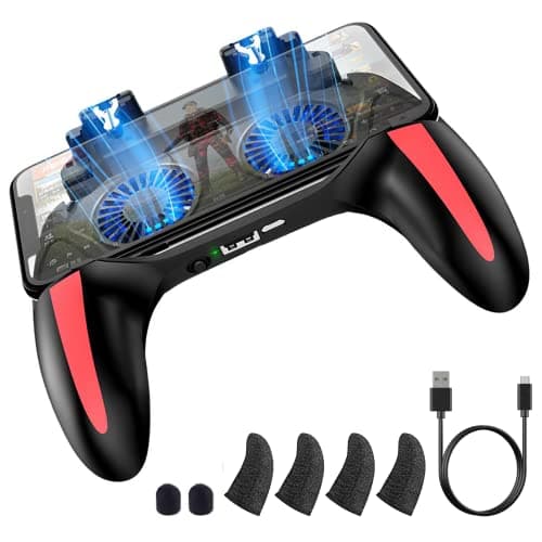 Mobile Game Controller with 4000mAh Power Bank & Cooling Fan, Phone Game Controller with L1R1 Triggers Joystick for PUBG/Call of Duty/Fortnite, Phone Gaming Grip Gamepad for 4.7-7" Android iOS