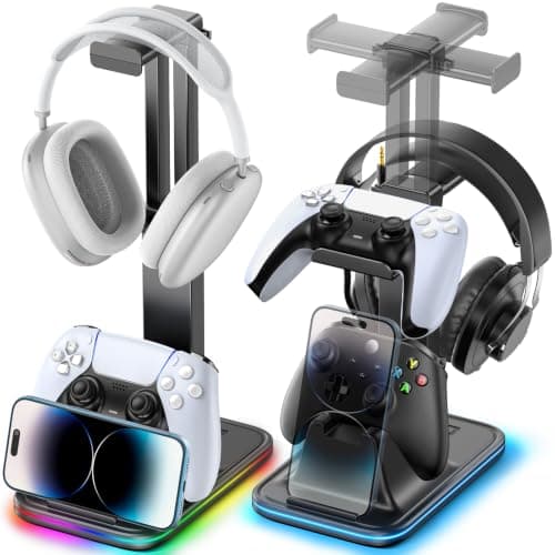 OIVO VGA DESIGN RGB Controller Stand Rotatable Headset Holder with Phone Slot, Universal Gaming Desk Storage for Gaming Room Accessories