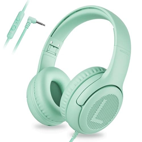awatrue Kids Headphones Wired Kids Headset with Microphone, 85/94dB Volume-Limiting, 3.5mm Jack, Foldable On-Ear Design - Safe & Comfortable for Learning & Entertainment (Green)