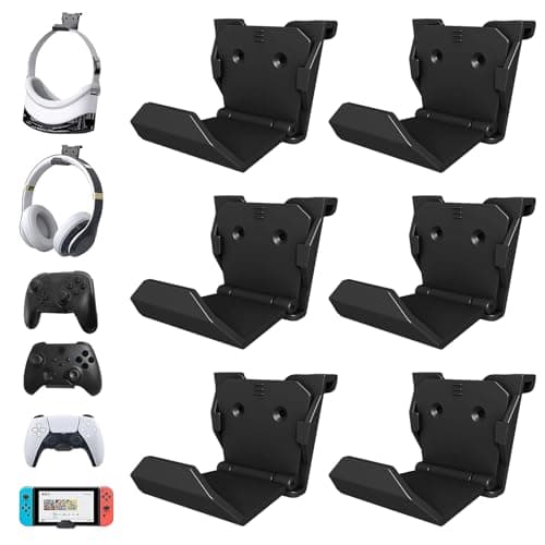 HLRAO 6 Pack Controller Wall Mount Holder,Adhesive/Screws Installation Wall Mount for PS5, Xbox, Switch Controller, Headset