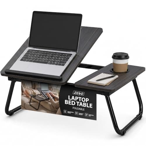 ZENO Laptop Table for Bed | Foldable Laptop Tray with Cup Holder & Adjustable Stand | Bed Table, Bed Desk & Lap Table for Laptop, Sofa, Breakfast, Reading, Study, Work & Tablet Use
