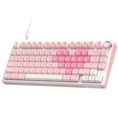 RK ROYAL KLUDGE R75 Mechanical Keyboard Wired, Pink Keyboard, MDA Profile