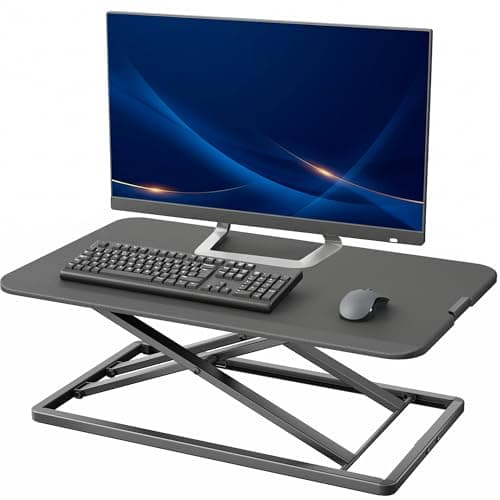 VIVO Economy Single Top Height Adjustable 29 inch Standing Desk Converter, Sit Stand Tabletop Monitor and Laptop Riser Platform Workstation, DESK-V000U | Economy, Height Adjustable, Sit Stand Tabletop Monitor and Laptop Riser Workstation, No Assembly Required, Black Frame