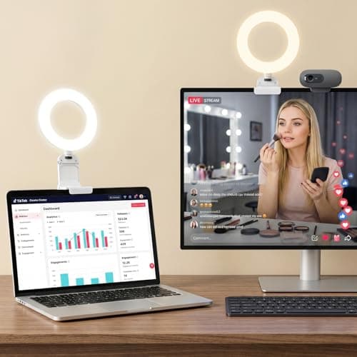 Ring Light with Stand for Laptop Computer Desk, 5" light Ring for Video Calls Conference, 3000K to 6500K Continuous Output Lighting for Webcam, Monitor, Selfie, Zoom Meeting, Makeup, Tiktok(White)
