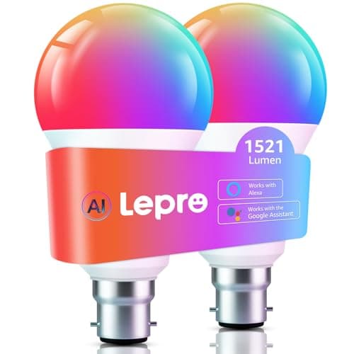 Lepro B22 AI Smart Bulb, 1520lm Dimmable WiFi Light Bulb, 12W=100W, 2 Packs