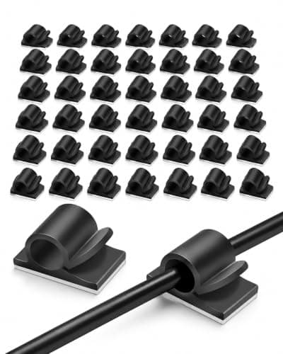 Runzefeng 40PCS Self Adhesive Cable Clips, Black Cable Tidy Clips, 14x20mm