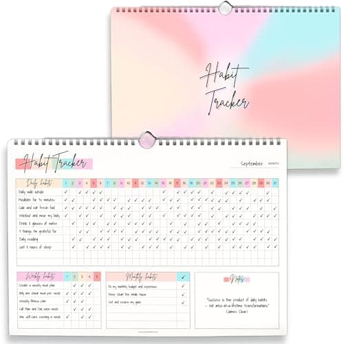 Habit Tracker Calendar – Daily, Weekly & Monthly Habit & Goal Tracker, Wire-Bound Planner with Colorful Design, Premium 250gsm Paper | A5 Rainbow