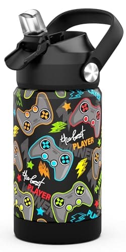 Ntswasd Boys Insulated Water Bottle with Straw,350 Ml Kids Cups with Stainless Steel Leak Proof for School Daycare(Game)