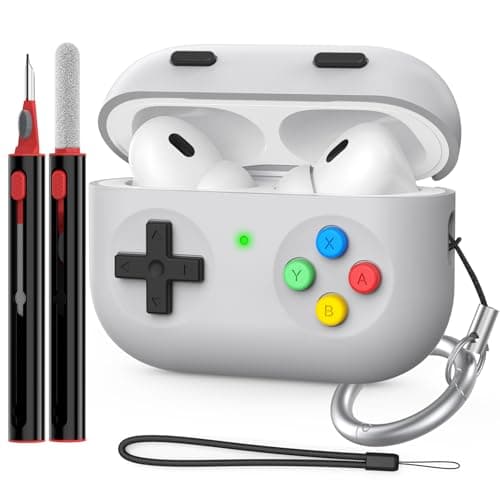 Delidigi for AirPods Pro 2 Case Cover Retro Handheld Game Console Design Silicone Protective Case with Cleaner Kit&Carabiner Compatible with AirPods Pro 2nd Generation (USB-C) (Light grey)