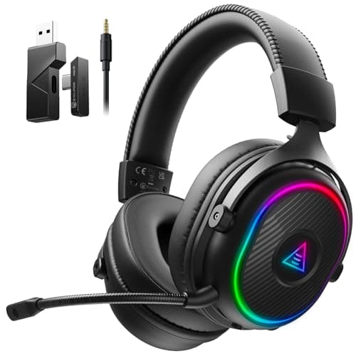 EKSA 2.4GHz Wireless Gaming Headset for PC, PS5, PS4, Switch, Mac, Bluetooth 5.3 Gaming Headphones with Detachable Noise Cancelling Microphone, 52H Battery, RGB Light, 3.5mm Cable Mode for Xbox Series