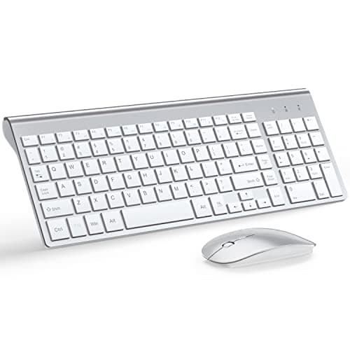 Wireless Keyboard and Mouse Ultra Slim Combo, TopMate - Silver White