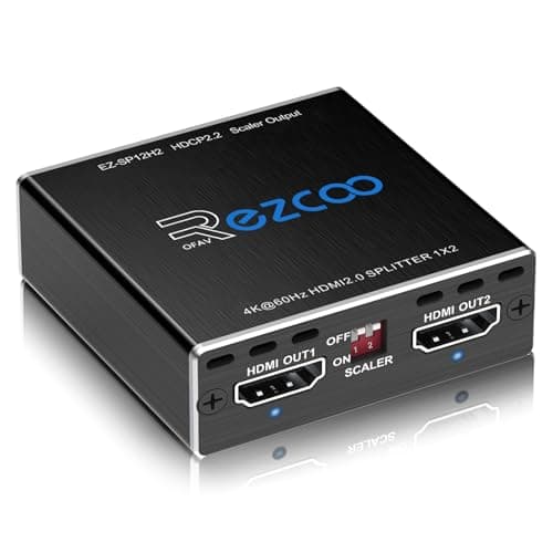 HDMI Splitter 4K 60Hz 1x2 1080P 120Hz HDCP HDR 18Gbps UHD D-olby Vision Atmos Scaler 4K EDID 1080P Dual Monitors HDMI 2.0 Splitter 1 in2 out for PS5,SkyQ,Xbox, Fire Stick BluRay Apple TV Projector