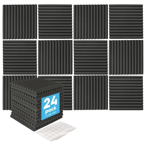 Harbour Housewares 24x Acoustic Panels with Double Sided Tape - 2.5 x 30 x 30cm (1" x 12" x 12") - Adhesive Noise Dampening Studio Foam Sound Proof Tile Gaming Soundproofing Music Noise Panel Pad