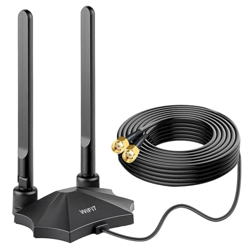Nelawya WiFi 7 Antenna Magnetic Base 9dBi WLAN Antenna with RP-SMA Male Plug for WiFi 7/6E Router PC Desktop Computer PCI-E Card Asus Gigabyte Gaming Motherboard