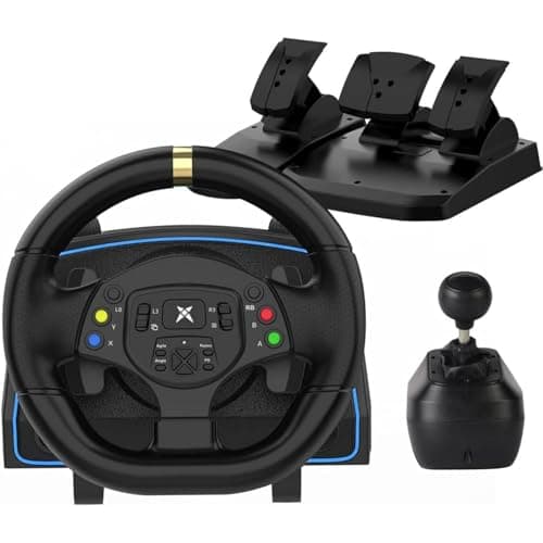 NBCP F10 PC Racing Wheel-1080 Degree Magnetic Induction Gaming Steering Wheel with 6-Speed H-Pattern Shifter and Linear Pedal-Steering Wheel for PC Windows 7/10/11,PS3 Support Euro Truck Simulator 2