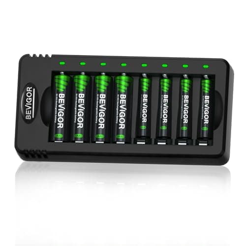 BEVIGOR 8 Slot AA AAA Battery Charger with 4 Pcs AA 2800mAh & 4 Pcs AAA 1100mAh NI-MH Rechargeable Batteries, Individual Battery Charger with Type C Input 5V 2A Fast Charging Function