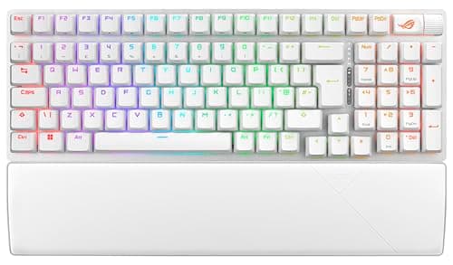 ASUS ROG Strix Scope II 96 Wireless Gaming Keyboard, Tri-Mode Connection, Dampening Foam & Switch-Dampening Pads, Hot-Swappable Pre-lubed ROG NX Snow Switches, PBT Keycaps, RGB-Black, UK Layout, White