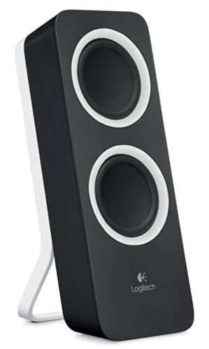 Logitech Z200 PC Speakers | Stereo Sound, 10W Peak, 2x 3.5mm Inputs, Headphone Jack, Adjustable Bass, UK Plug, PC/TV/Mobile - Midnight Black