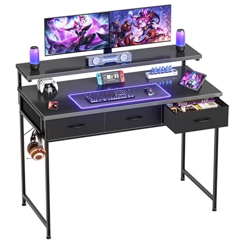 Gaming Desk with Adjustable Monitor Stand, 3 Storage Drawers, Black 100cm